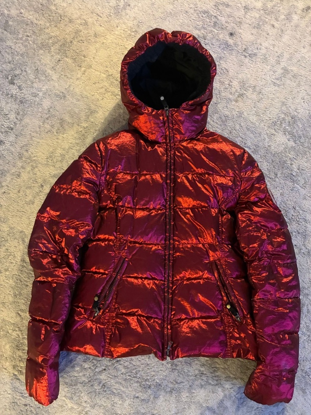 Vintage Shimmery Burgundy Hooded Puffer